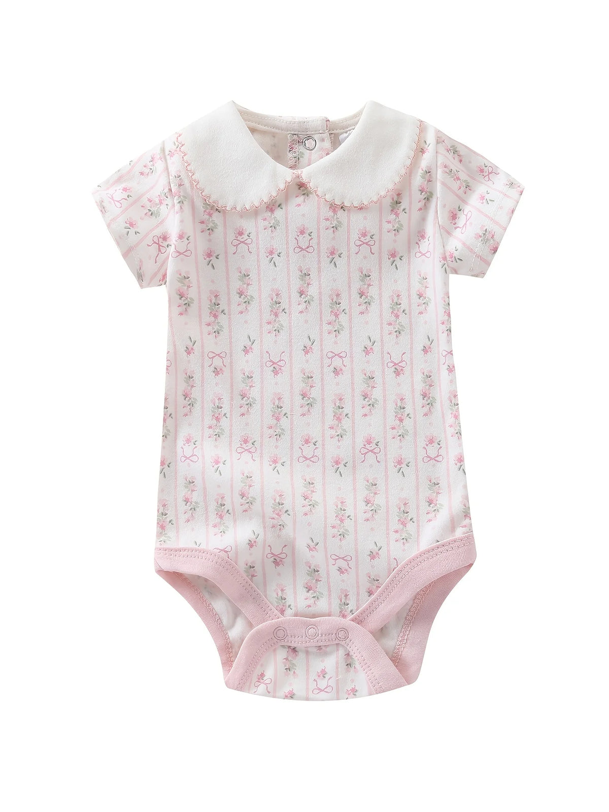 Baby Girl Short Sleeve Cotton Knit Button Front Romper