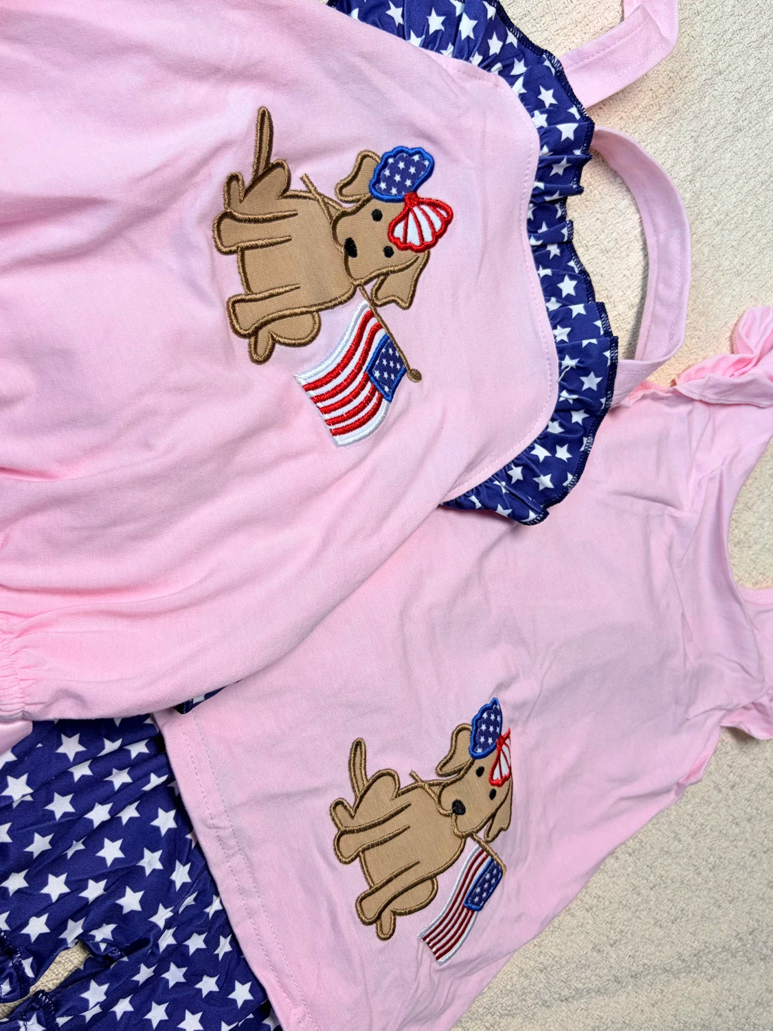 Patriotic Puppy And Kids Matching 4th Of July Cotton Sets