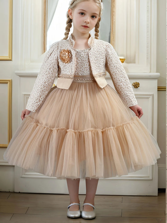 Girls Dress Set Lotus Lace Princess Outfits For Spring Autumn