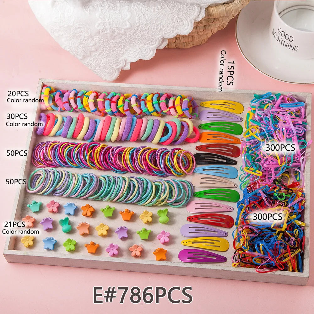 18/546Pcs /1152PCS Bow High Elastic Hair Accessories Set Korean Style Princess Hair Clips, No Hurt Hair Colorful Girls Hair Bands Hair Clips Girls Children No Box