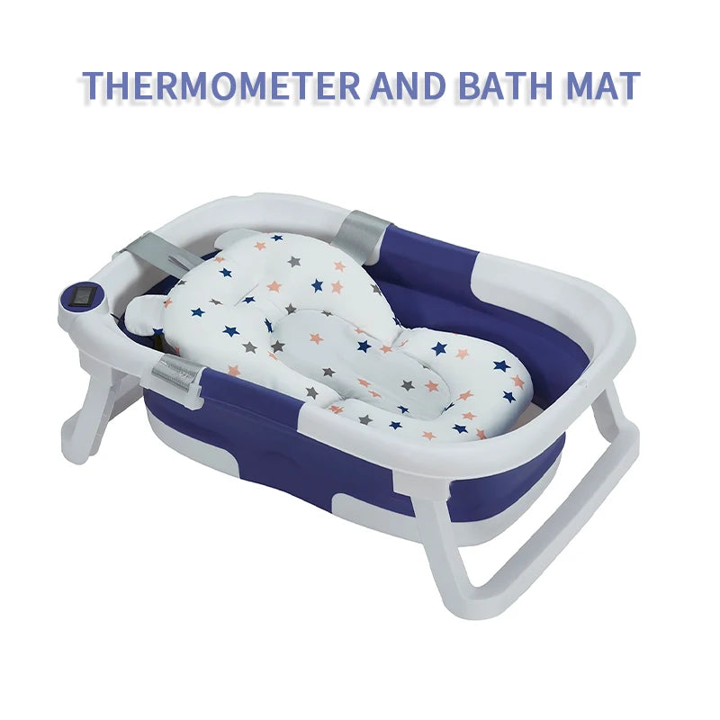 Foldable Baby Bathtub With Soft Cushion And Thermometer Portable Travel