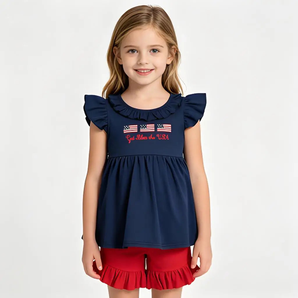 Toddler Girls Flutter Sleeve Ruffle Tunic Top Shorts Set
