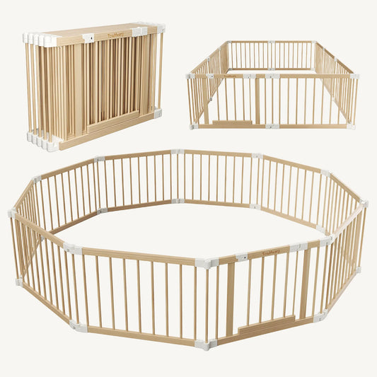 Wooden Baby Playpen Foldable Safe Play Fence With Gate
