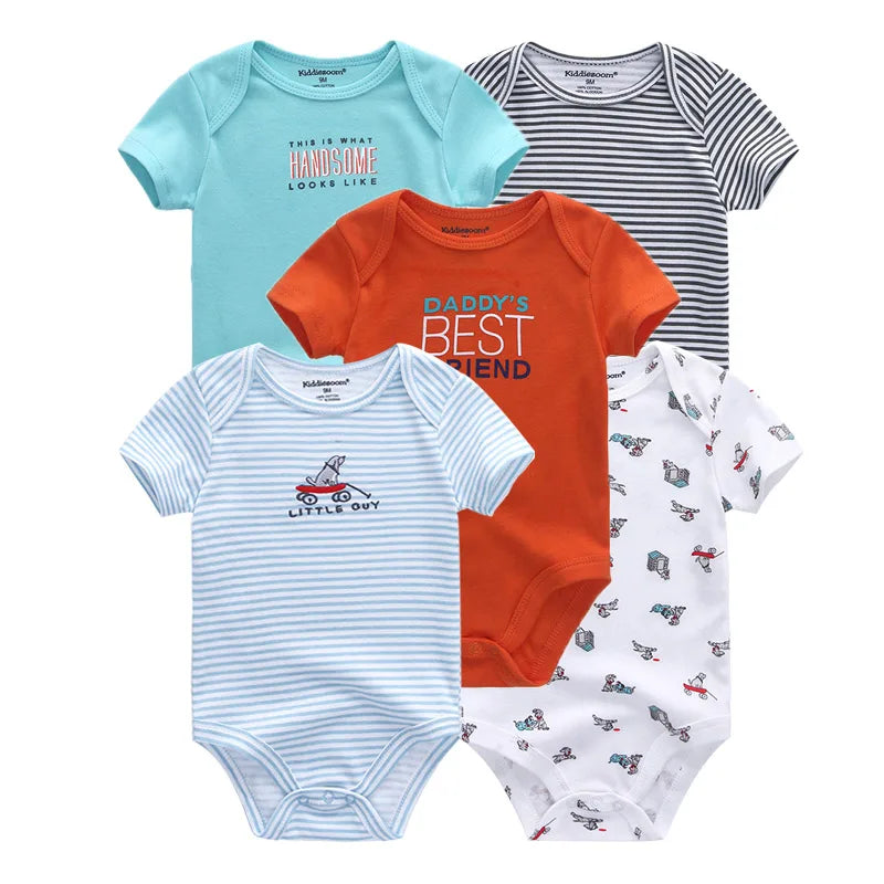 5 Pack Summer Short Sleeve Baby Bodysuits Cartoon Newborn Onesie