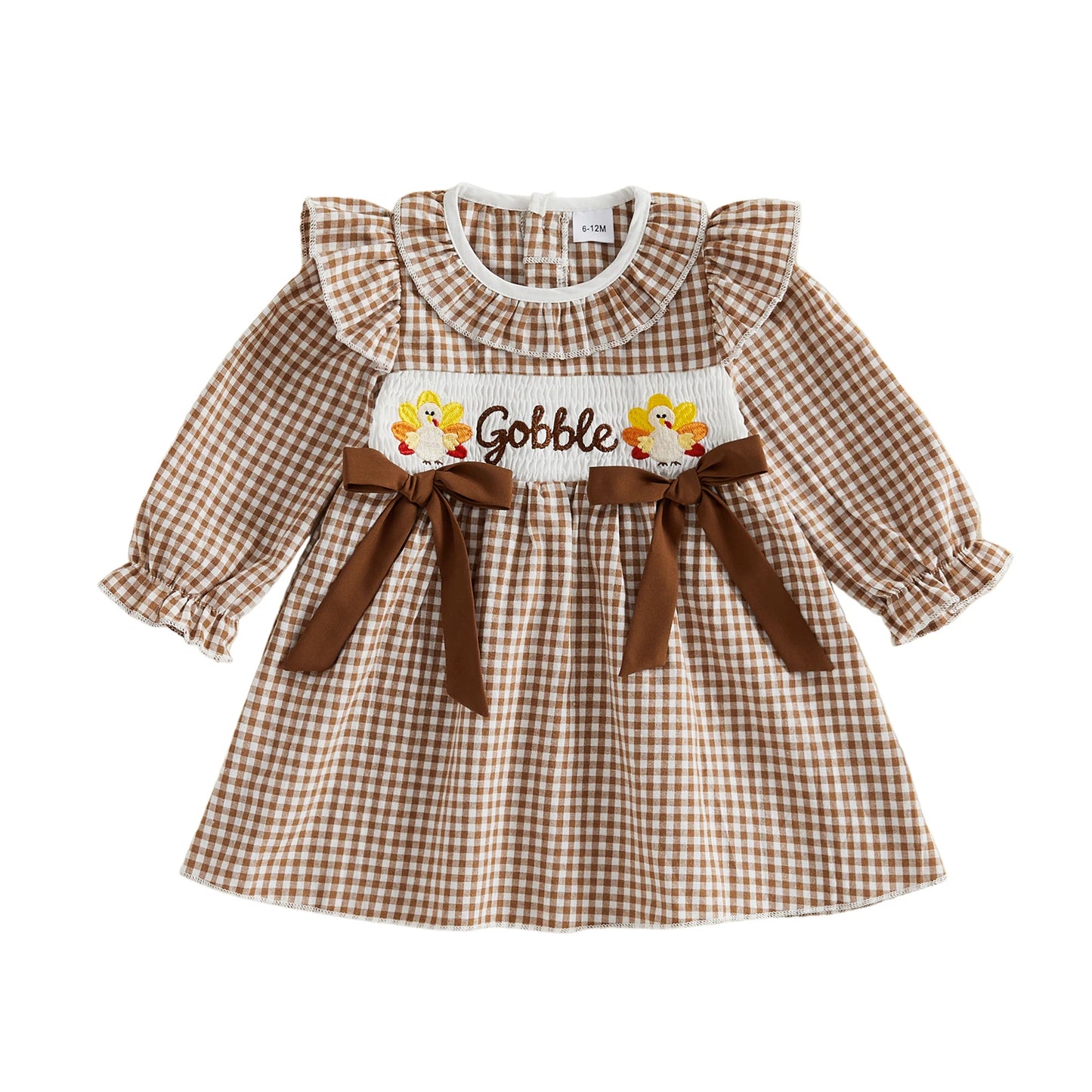 Toddler Girls Thanksgiving Dress Long Sleeve Round Neck With Pockets