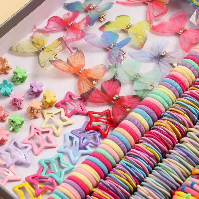 18/546Pcs /1152PCS Bow High Elastic Hair Accessories Set Korean Style Princess Hair Clips, No Hurt Hair Colorful Girls Hair Bands Hair Clips Girls Children No Box