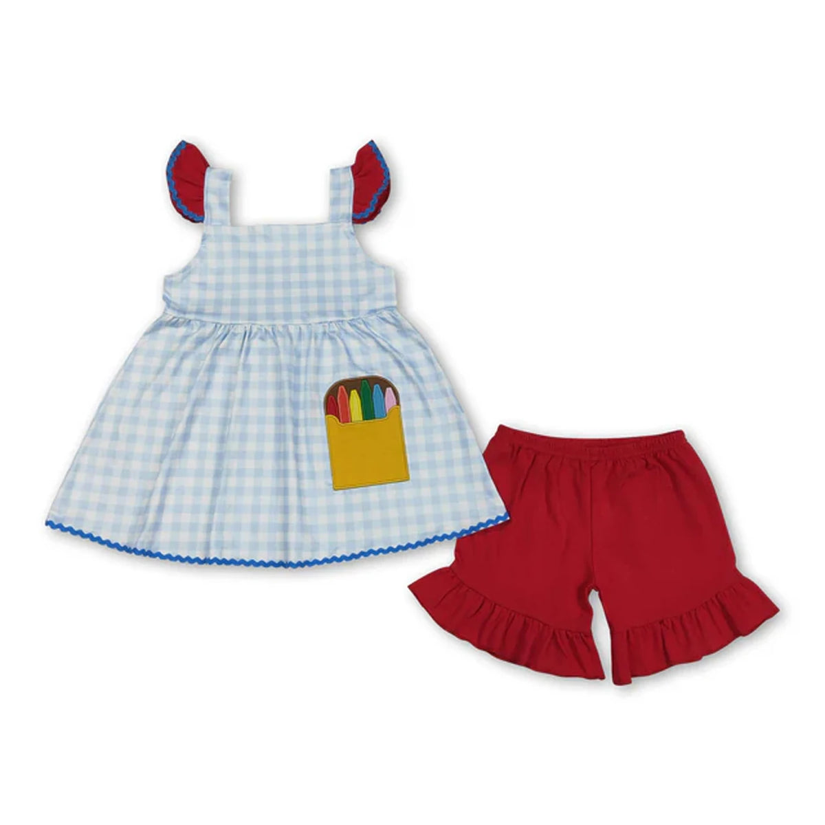 Toddler Girl Two Piece Summer Outfit Set Plaid Leopard Print
