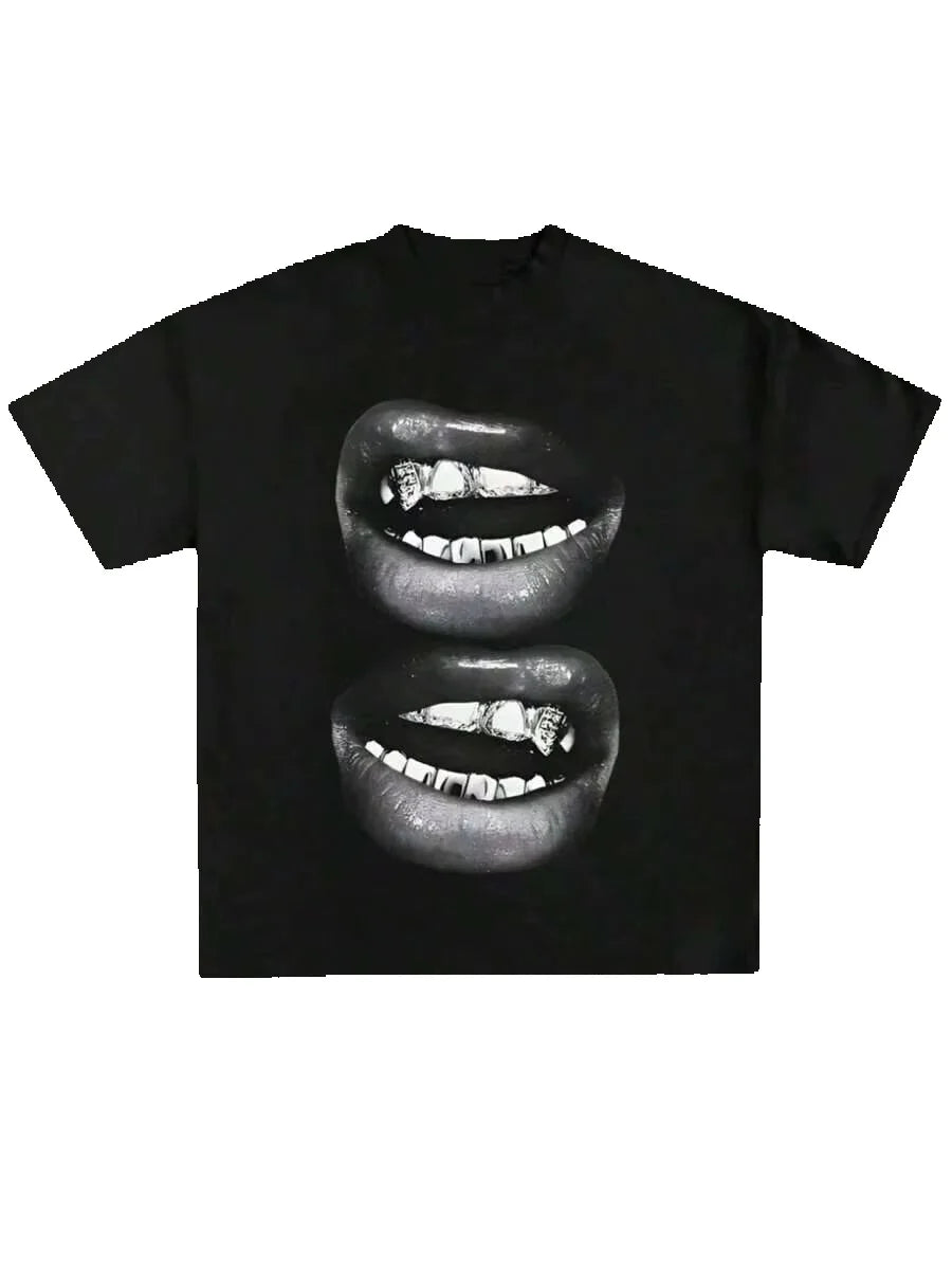 Grill Lips Funny Graphic Tee Shirt, Casual Soft, Pure Cotton 220gsm Pattern Printed T-Shirt