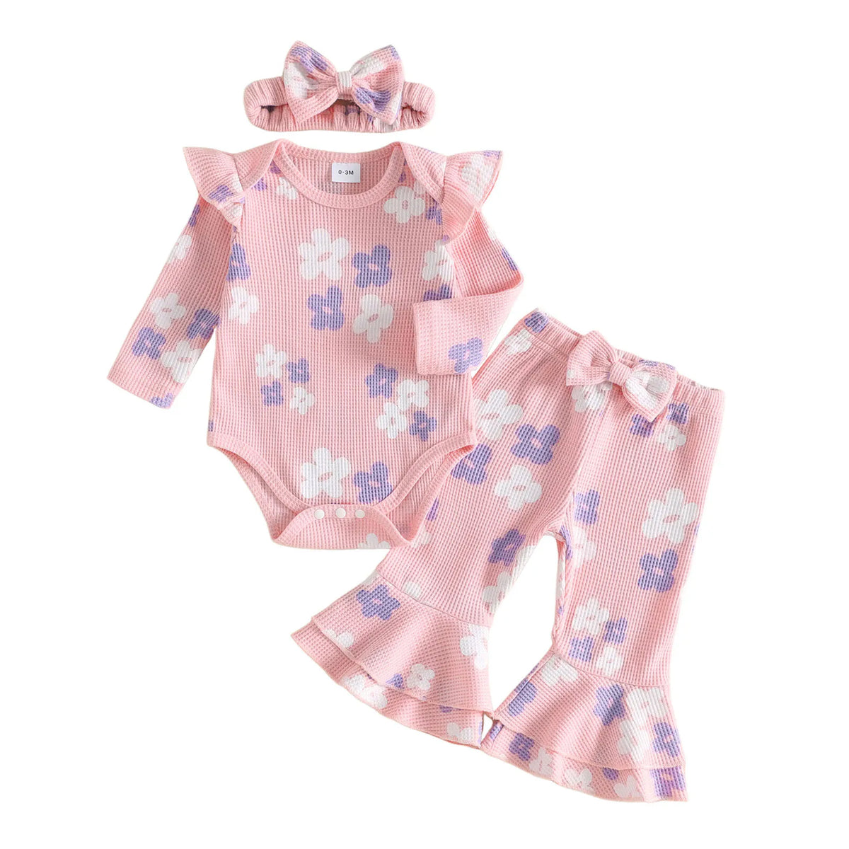 Girls Long Sleeve Floral Print Romper And Headband Set