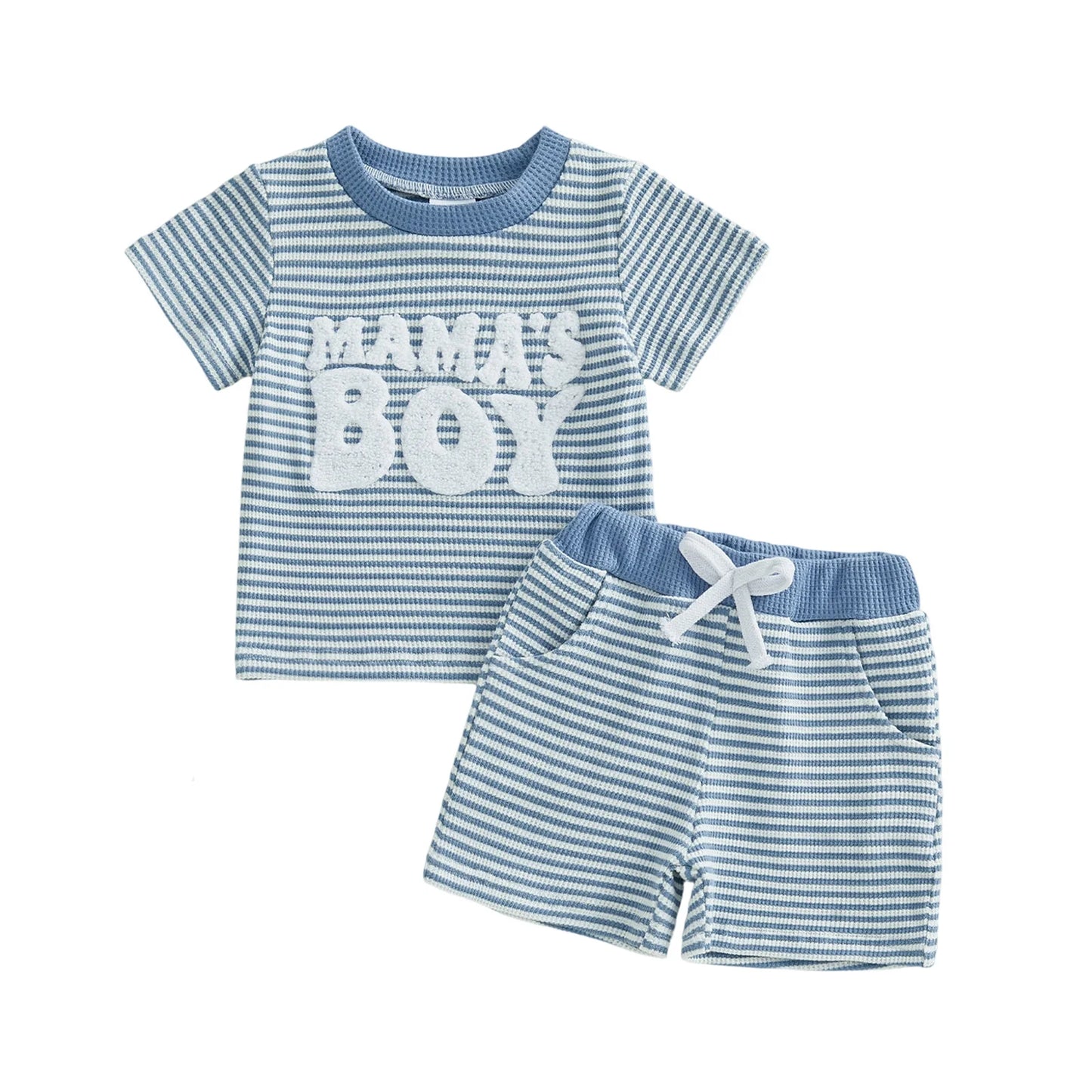Kids Summer Clothes Striped Tee With Embroidered Letters Elastic Shorts