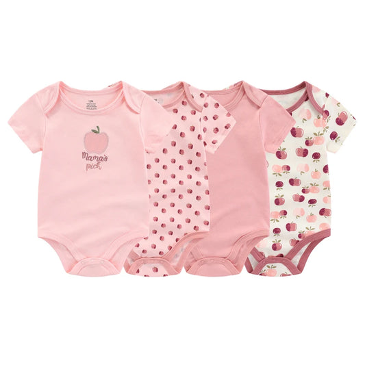 Kiddiezoom Cartoon 4-Piece Summer Baby Jumpsuit Set