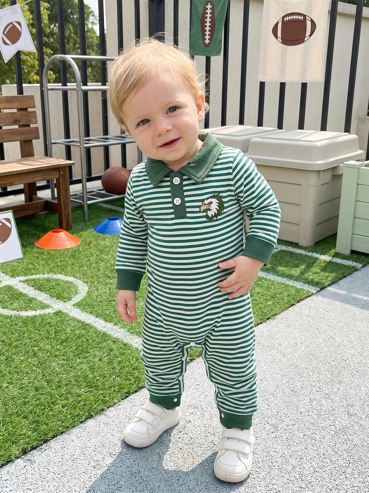 Baby Animal Embroidered Romper With Horn Button Closure