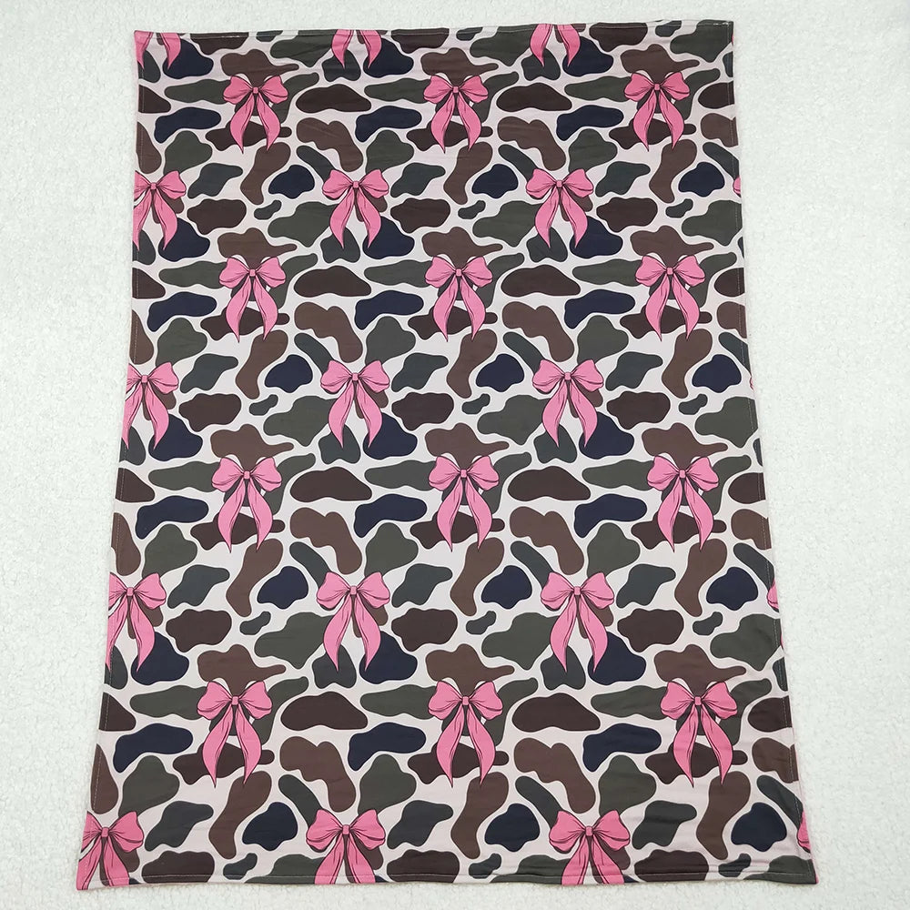 NEW Fashion Baby Kids Children Blankets Boutique Toddler Girls Pink Bows Camouflage Minky Blankets Infant Baby Minky Blankets