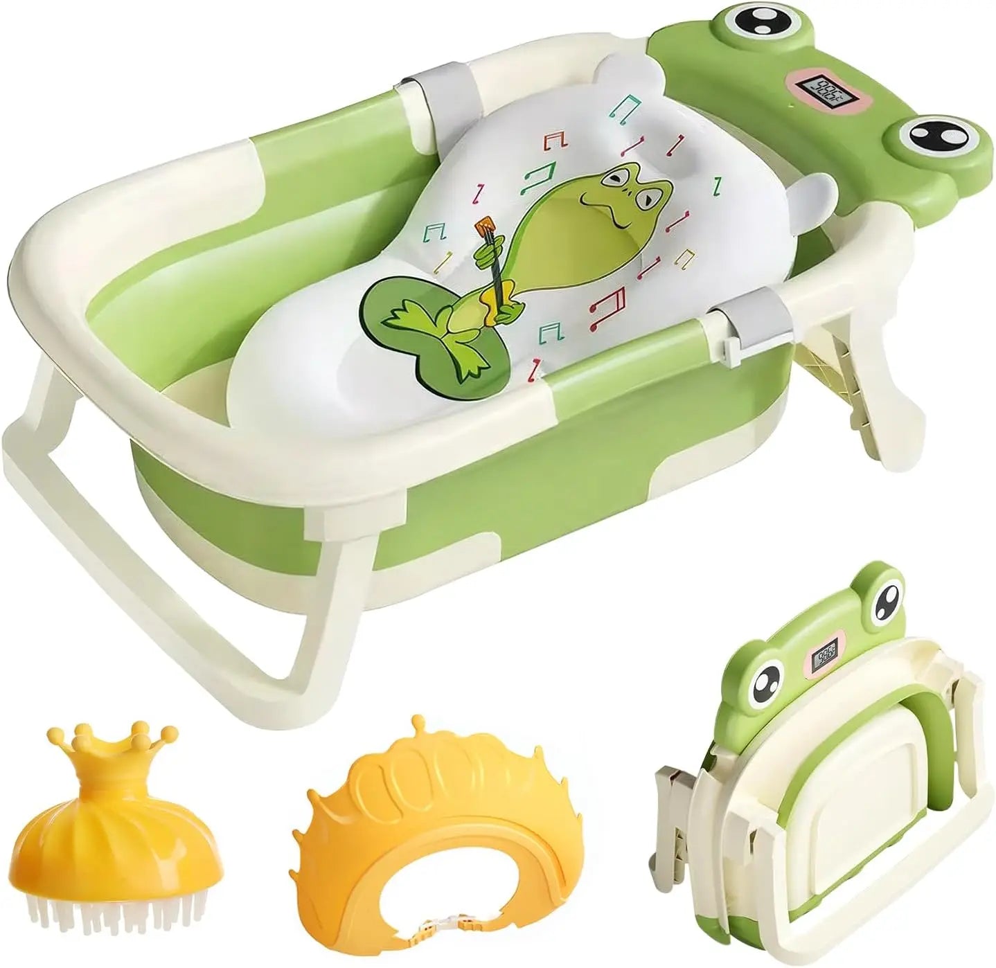 Baby Bath Tub With Cushion Foldable Design And Thermometer