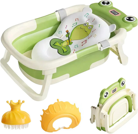 Baby Bath Tub With Cushion Foldable Design And Thermometer
