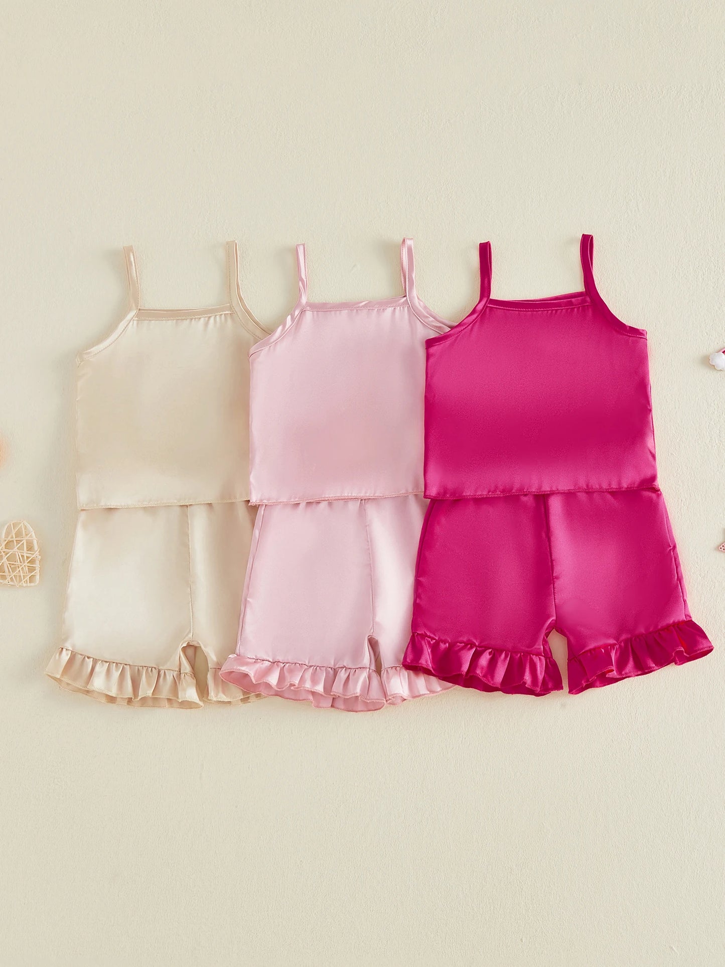 Girls Summer Pajama Set With Sleeveless Top And Elastic Waist Shorts