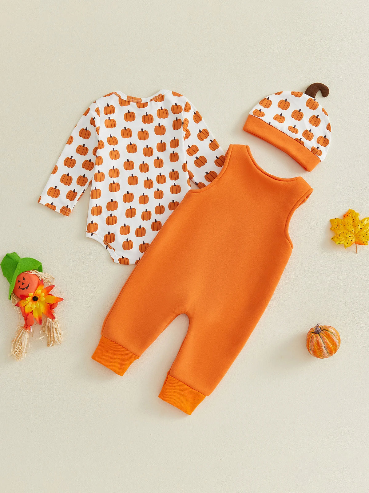 Infant Halloween Pumpkin Overalls And Hat Costume Set