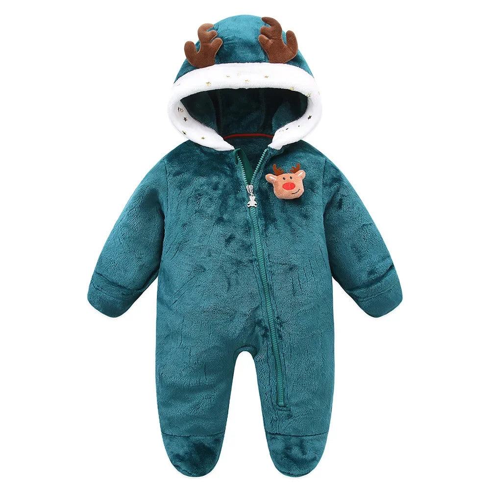 OLEKID Flannel Hooded Baby Romper Jumpsuit For Newborns 0to1Y