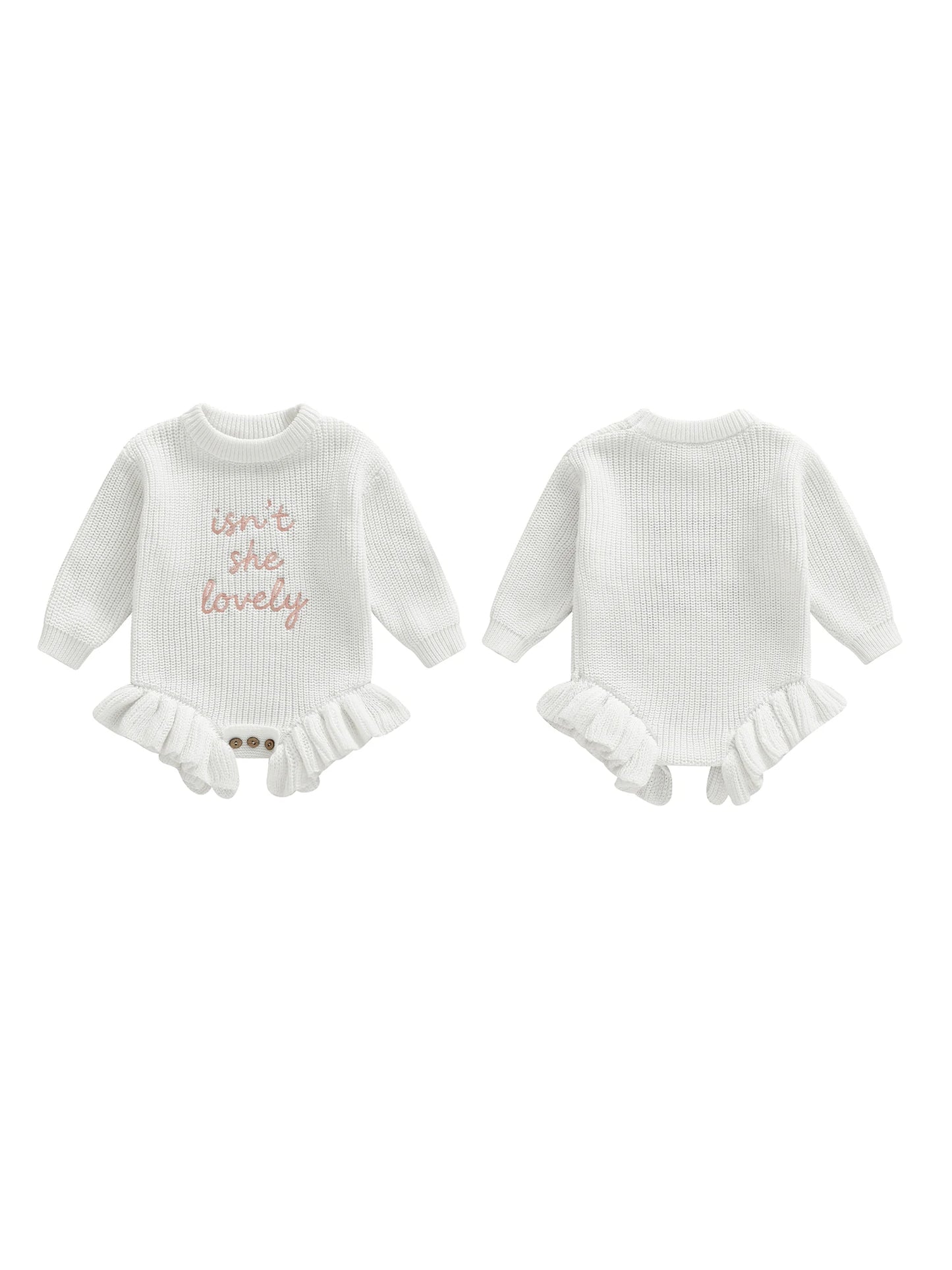 Infant Girl Cozy Knitted Romper With Embroidered Letters