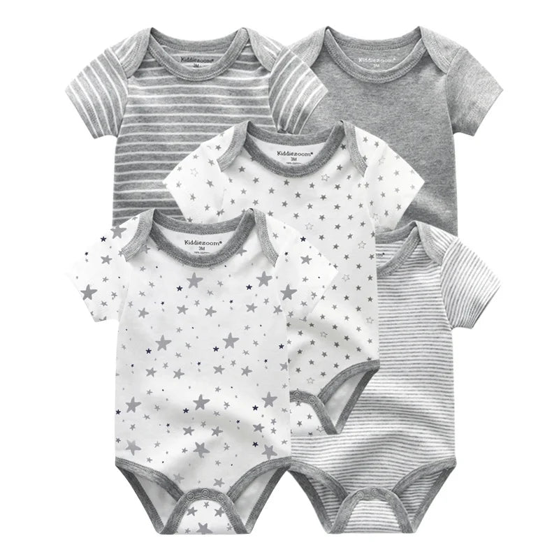 5 Pack Summer Short Sleeve Baby Bodysuits Cartoon Newborn Onesie