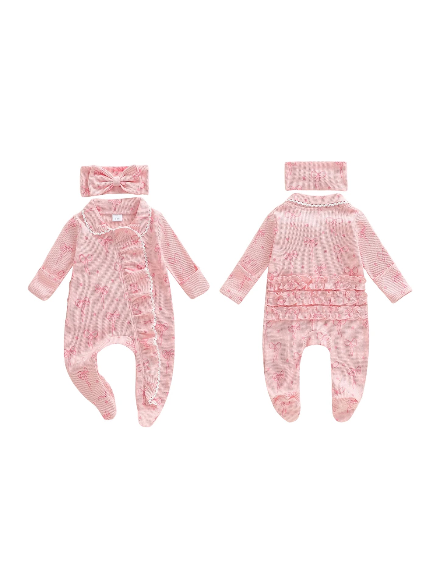 Adorable Infant Girl Autumn Footie Romper With Matching Headband