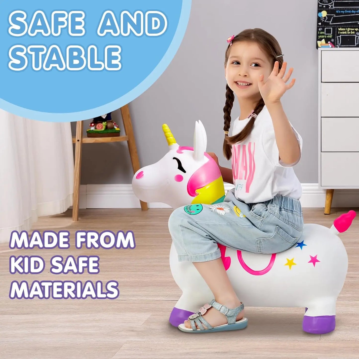 Joyfy Kids Bouncy Unicorn Hopper Toy For Birthday Gifts