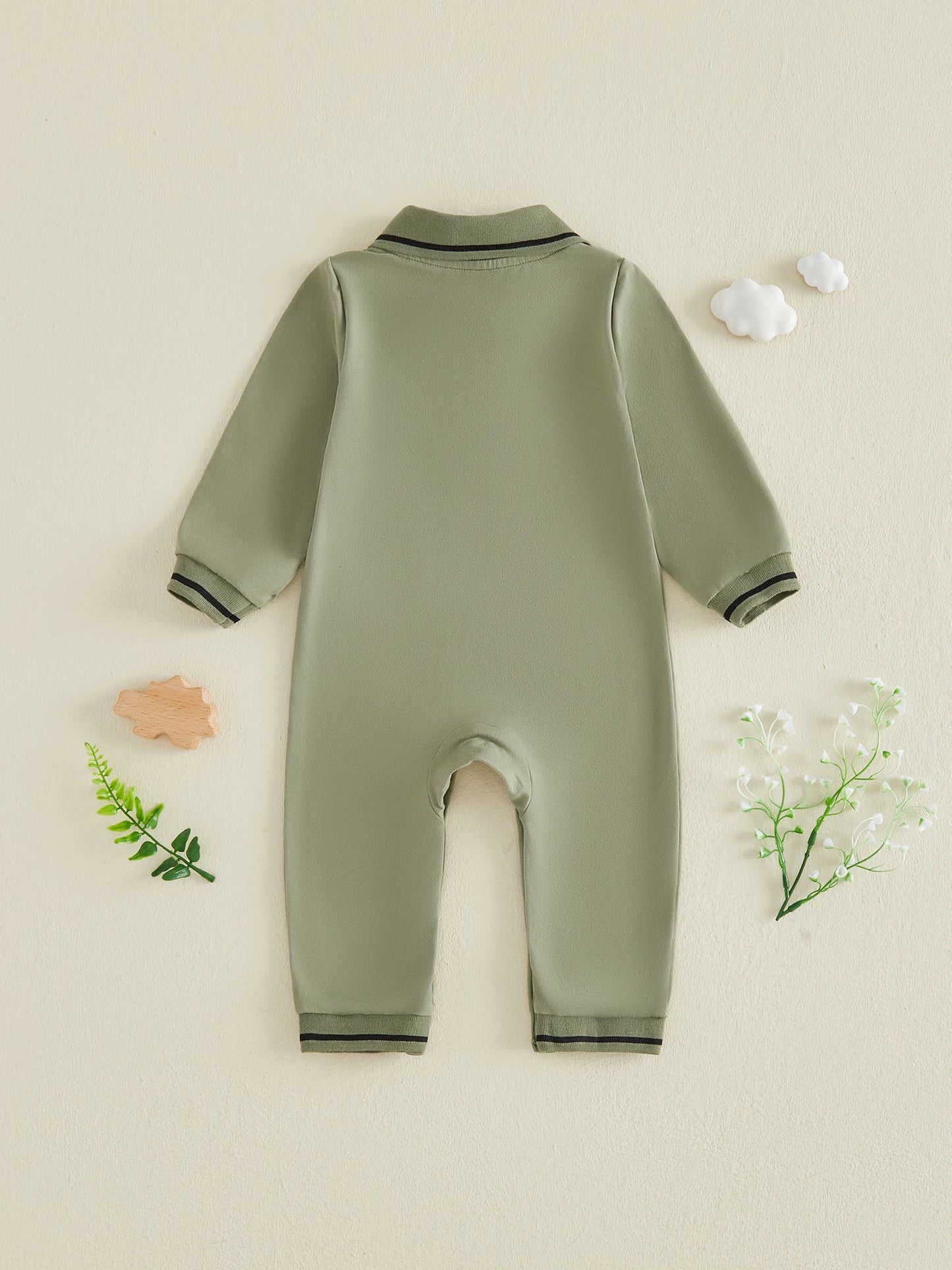 Long Sleeve Dinosaur Print Romper For Baby Girls With Lapel