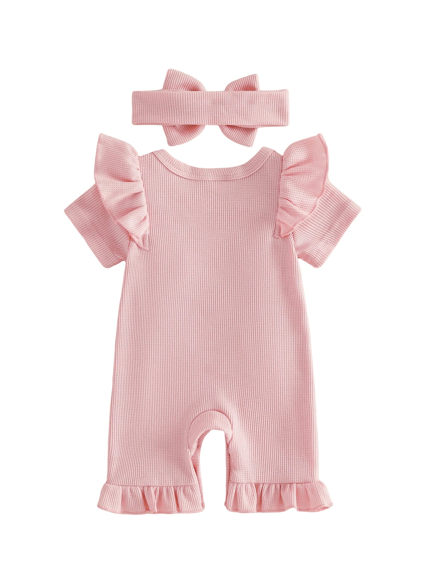 Floral Print Sleeveless Baby Girl Romper With Matching Bow Headband