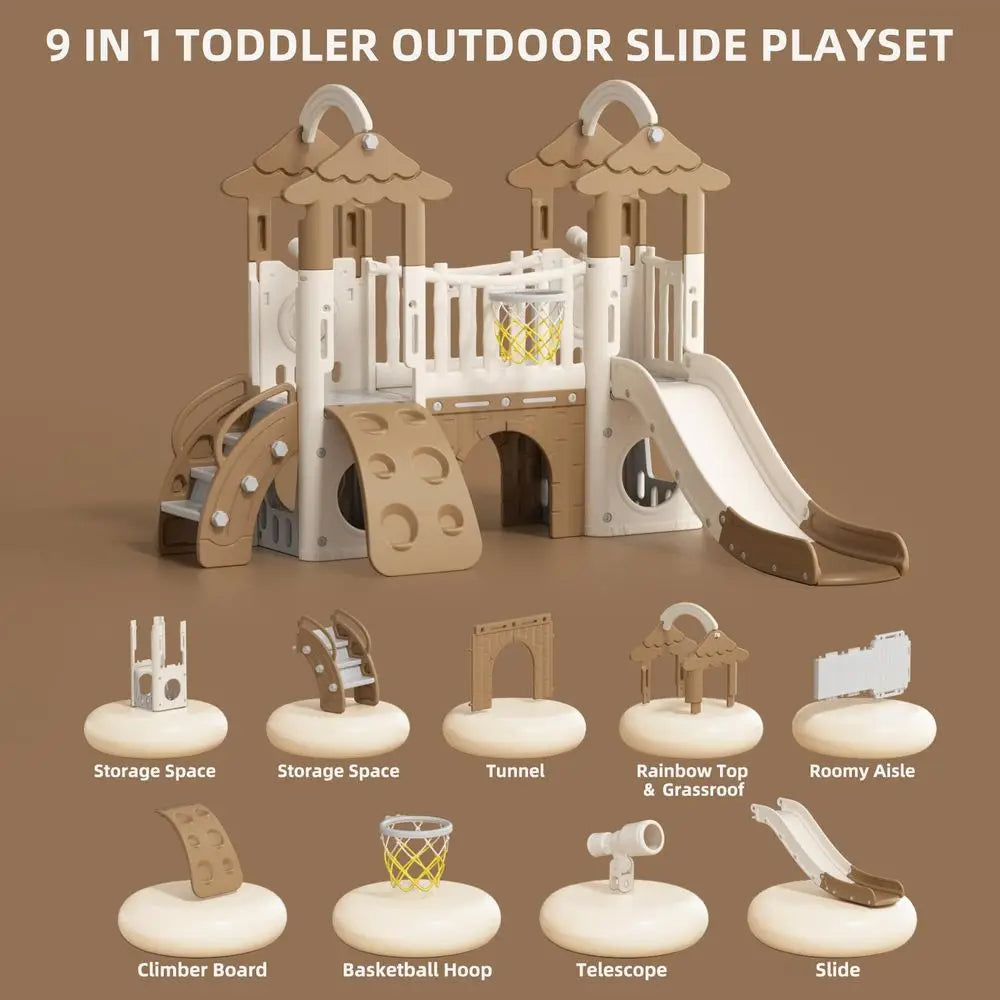 YTYIN 9in1 Toddler Slide Playset Forest Treehouse Indoor Outdoor Playground