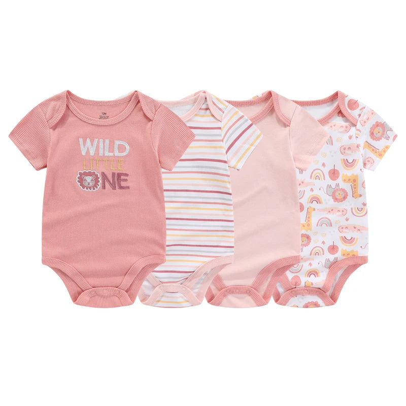 Kiddiezoom Cartoon 4-Piece Summer Baby Jumpsuit Set