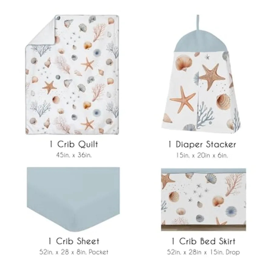 4 Piece Baby Crib Bedding Set Ocean Seashells Infants Nursery
