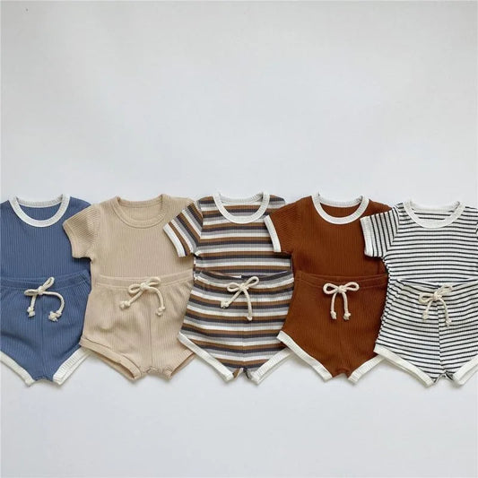 Unisex Summer TwoPiece Cotton Kids Set Short Sleeve Tops Shorts