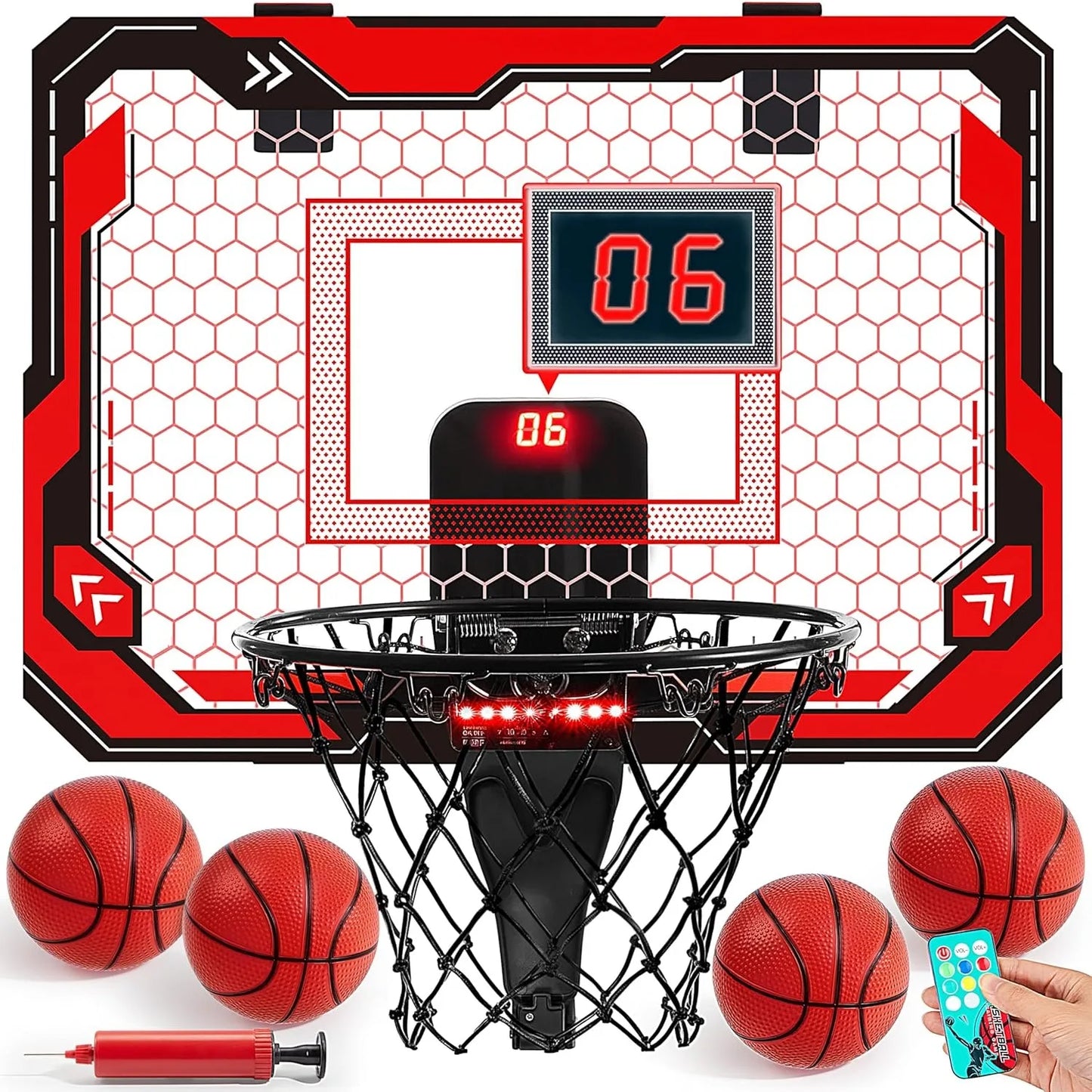 Joyfy Mini Indoor Basketball Hoop Over The Door With Light Up Scoreboard