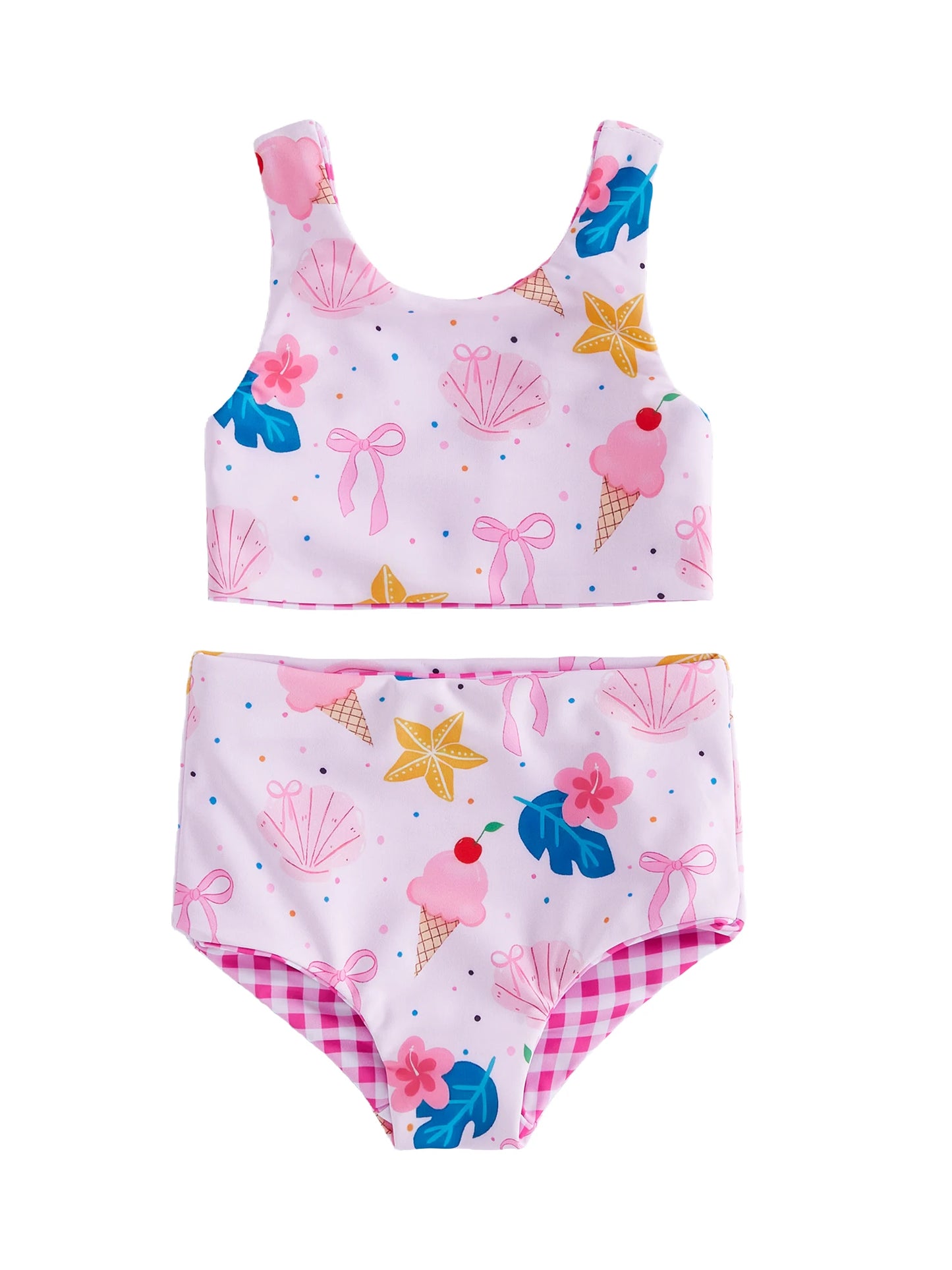 Two Piece Baby Girl Ruffle Sleeve Mermaid Scale Print Swimsuit
