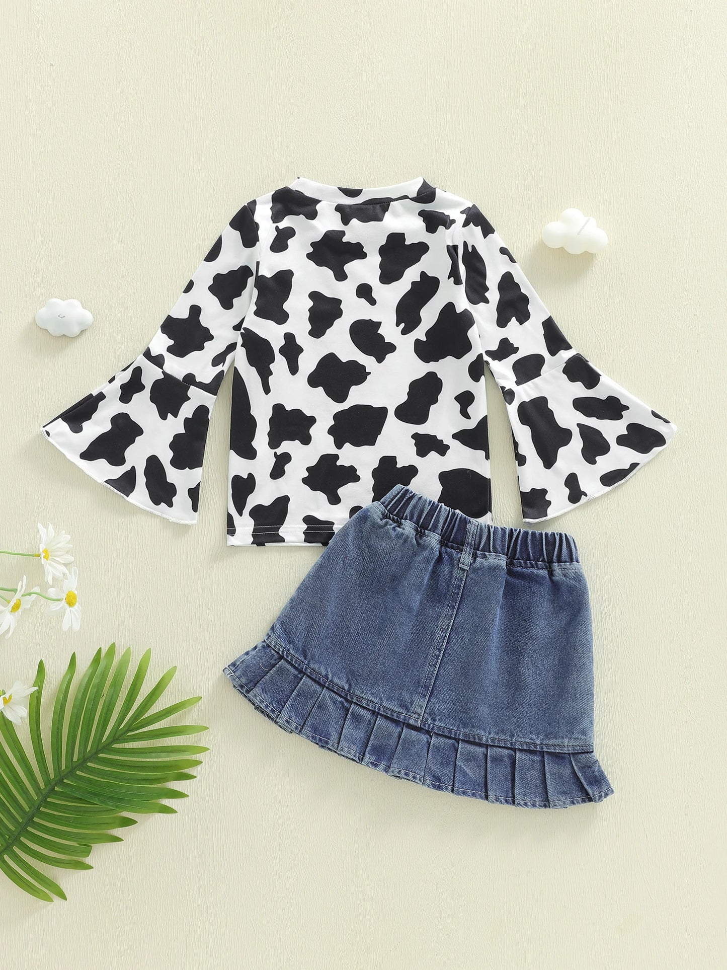 Infant Boy 3-Piece Turtleneck Top Cow Print Denim Pants Hat