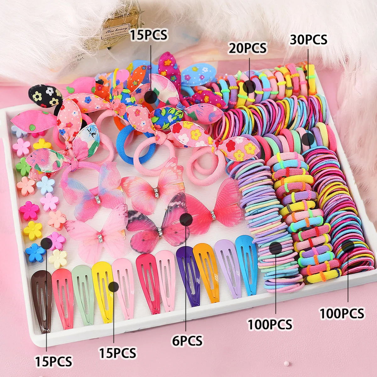 18/546Pcs /1152PCS Bow High Elastic Hair Accessories Set Korean Style Princess Hair Clips, No Hurt Hair Colorful Girls Hair Bands Hair Clips Girls Children No Box