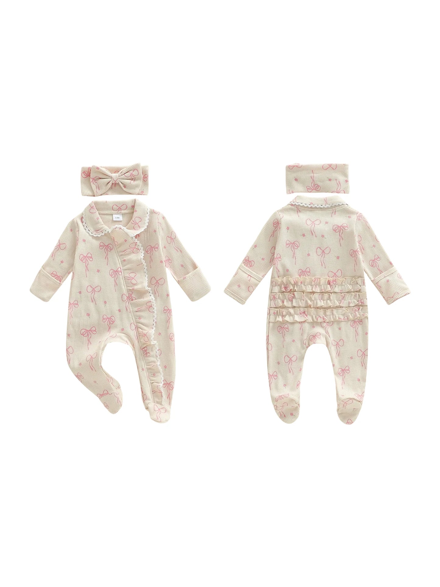 Adorable Infant Girl Autumn Footie Romper With Matching Headband