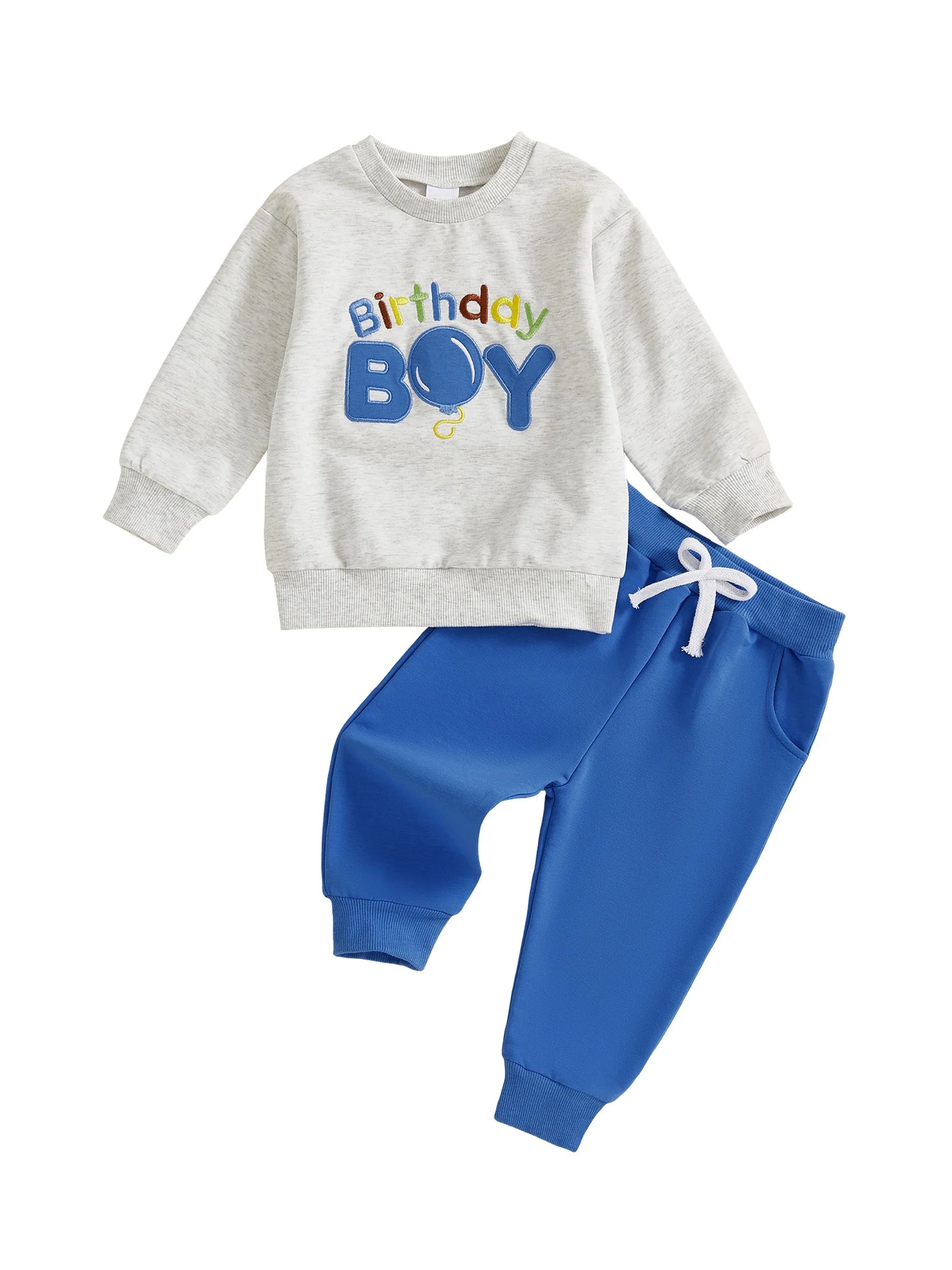 Baby Boy Birthday Outfit 2Pcs Set Embroidered Balloon Long Sleeve