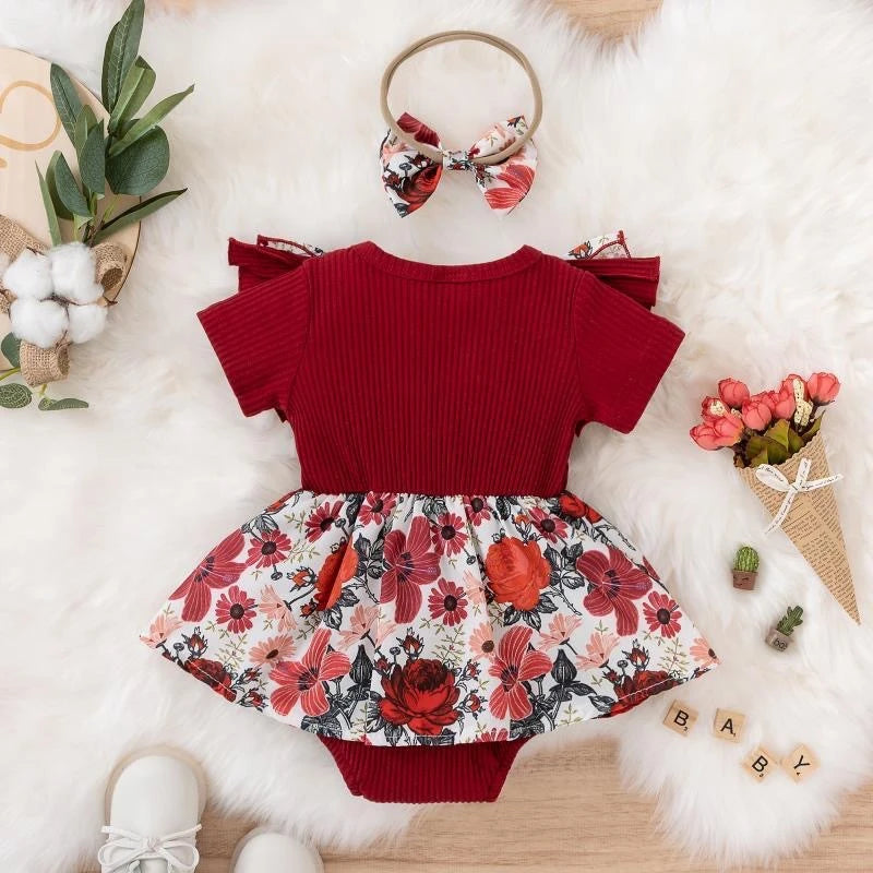 Summer Baby Girl Dress With Bowknot Striped Cotton Floral Outfit