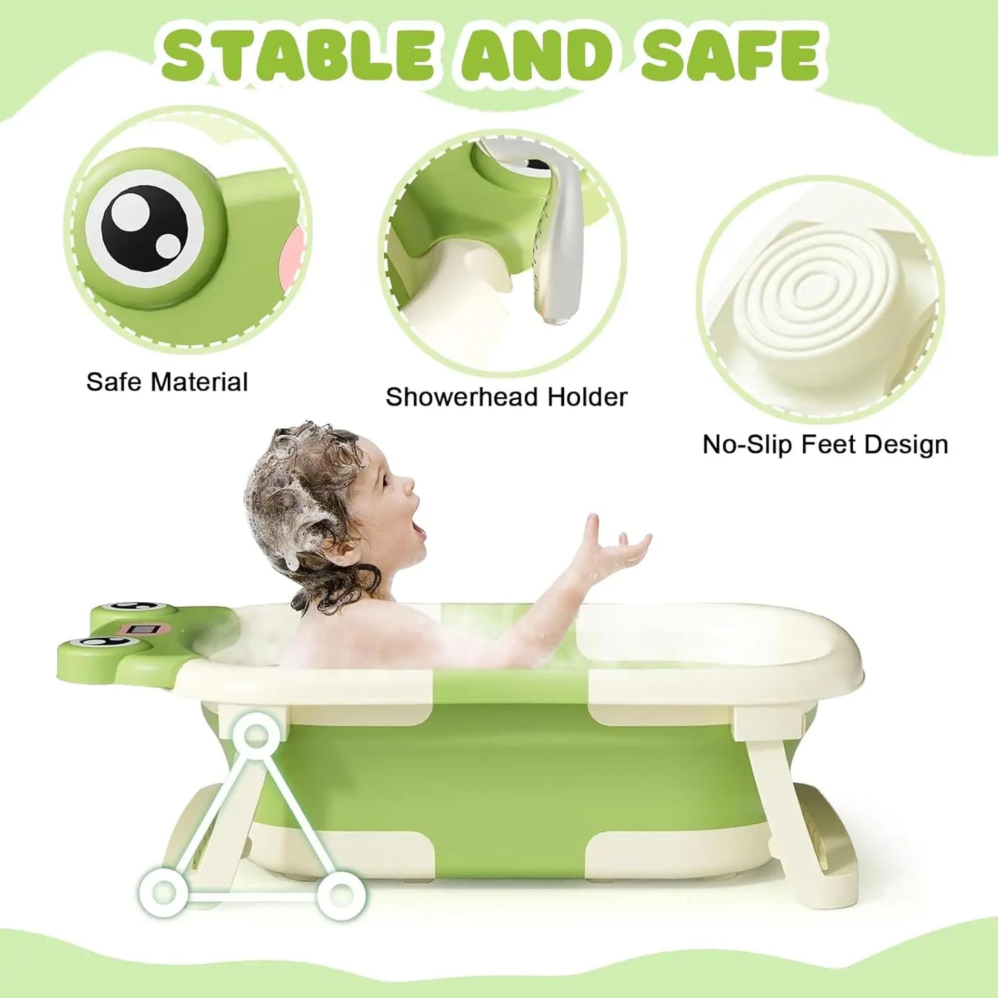 Baby Bath Tub With Cushion Foldable Design And Thermometer