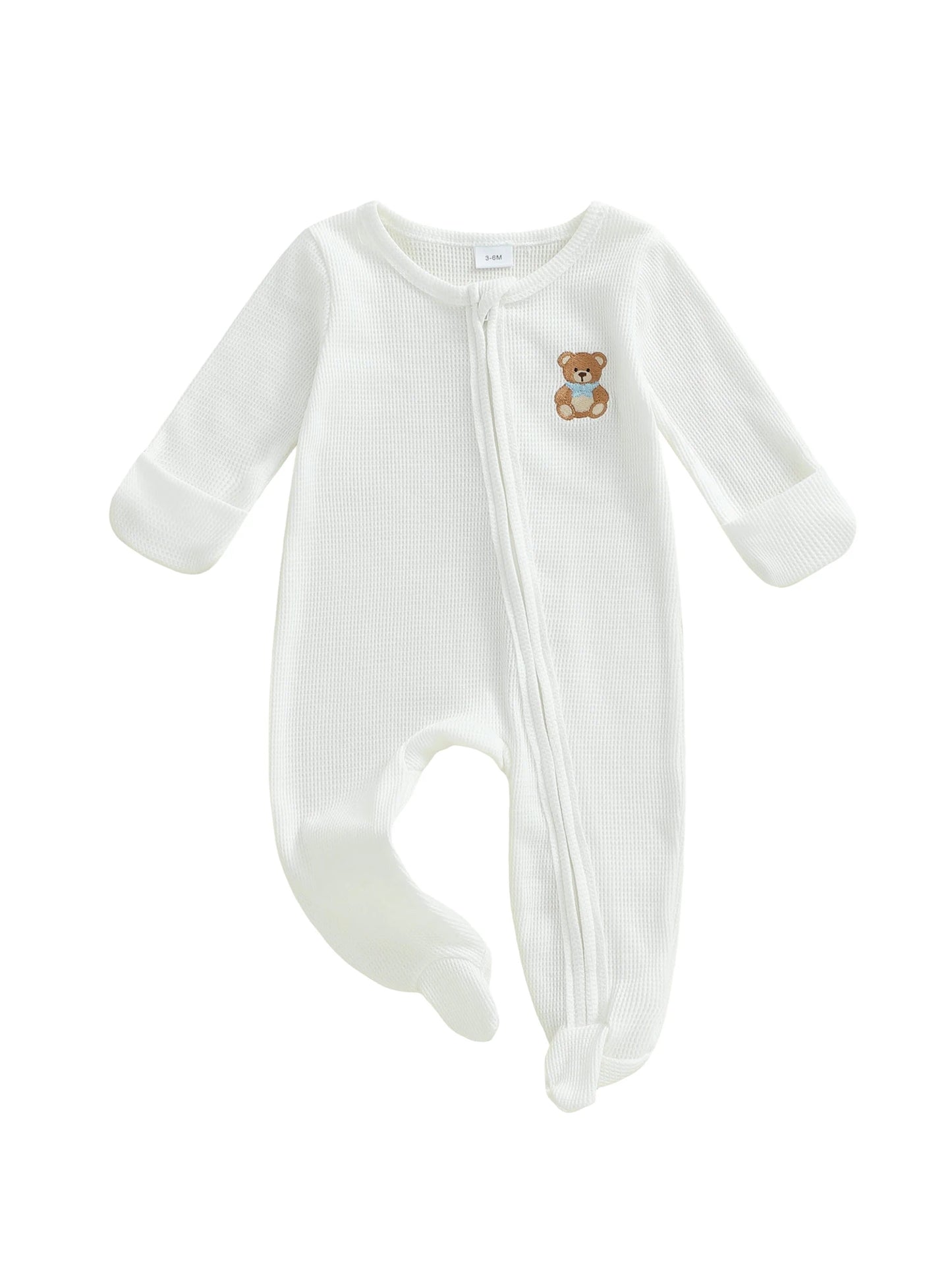 Infant Unisex Hooded Animal Ears Zipper Closure Fleece Footed Pajamas