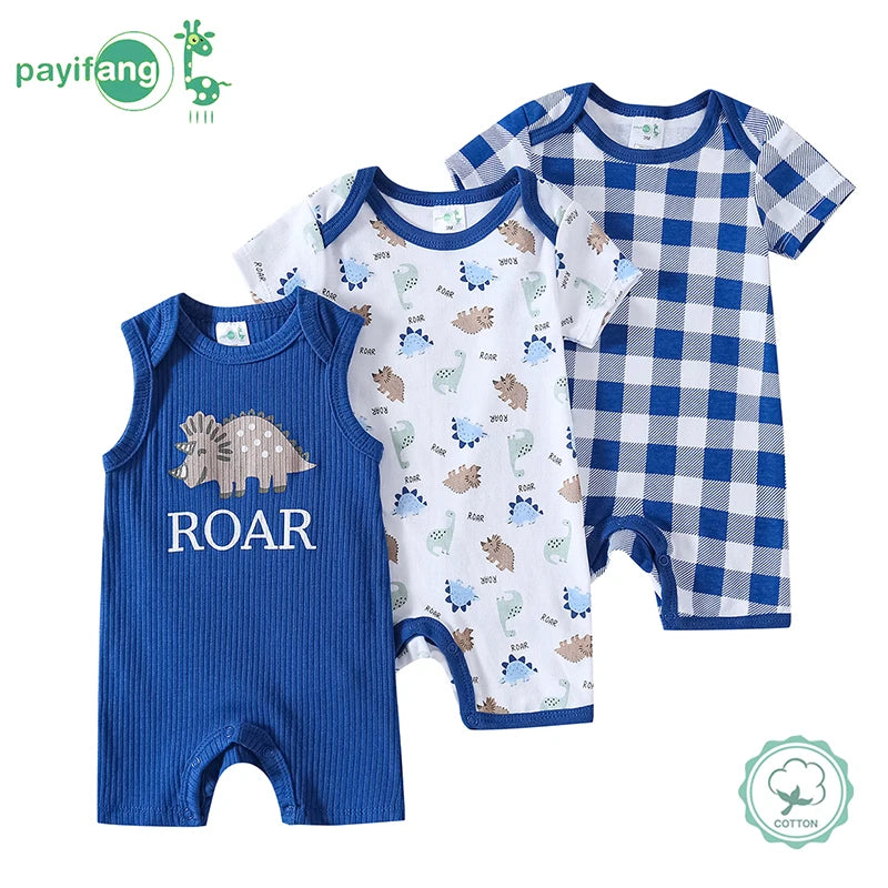 Soft Cotton Animal Print Short Sleeve Baby Boy Rompers