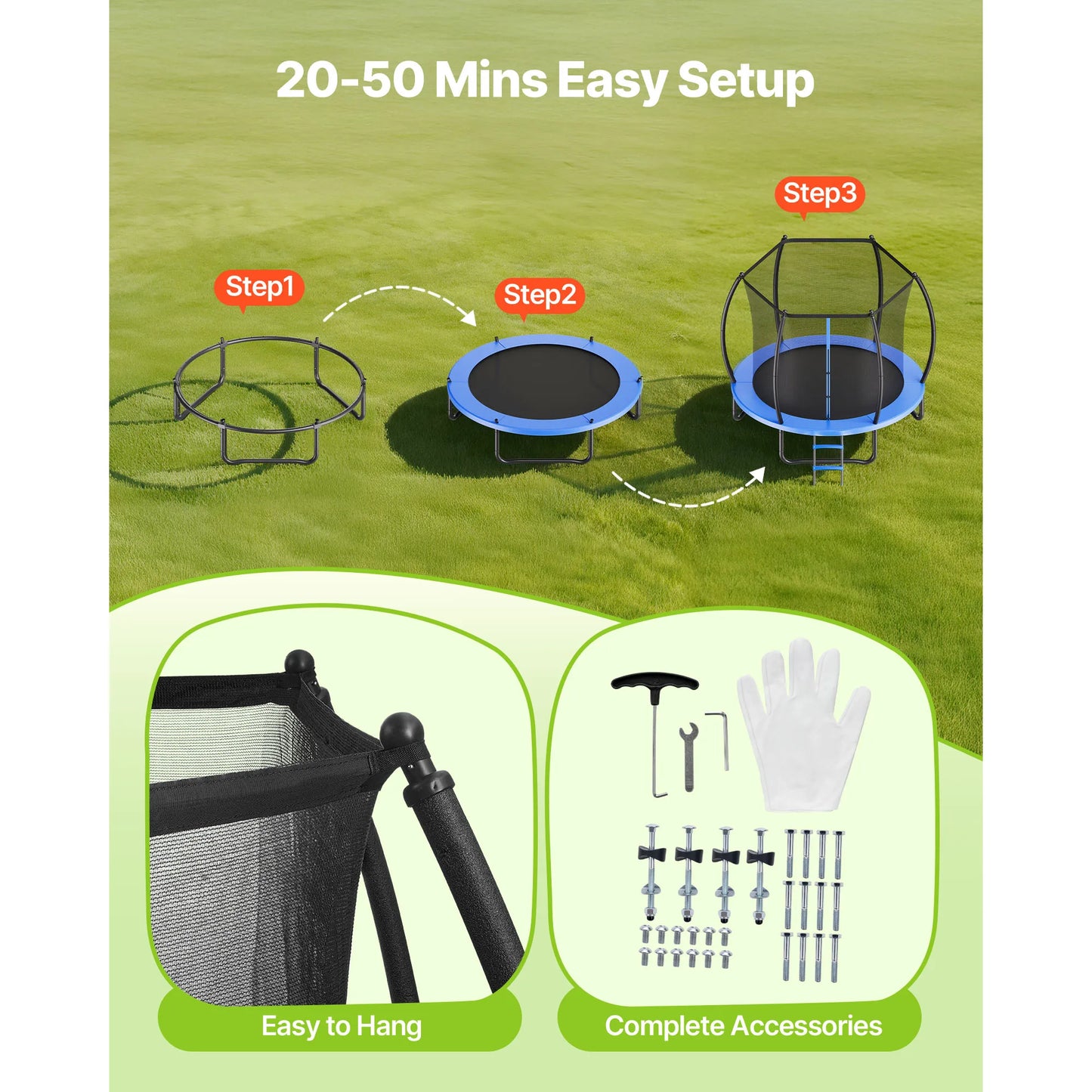 SucceBuy Outdoor Trampoline Enclosure Net Thickened Pad