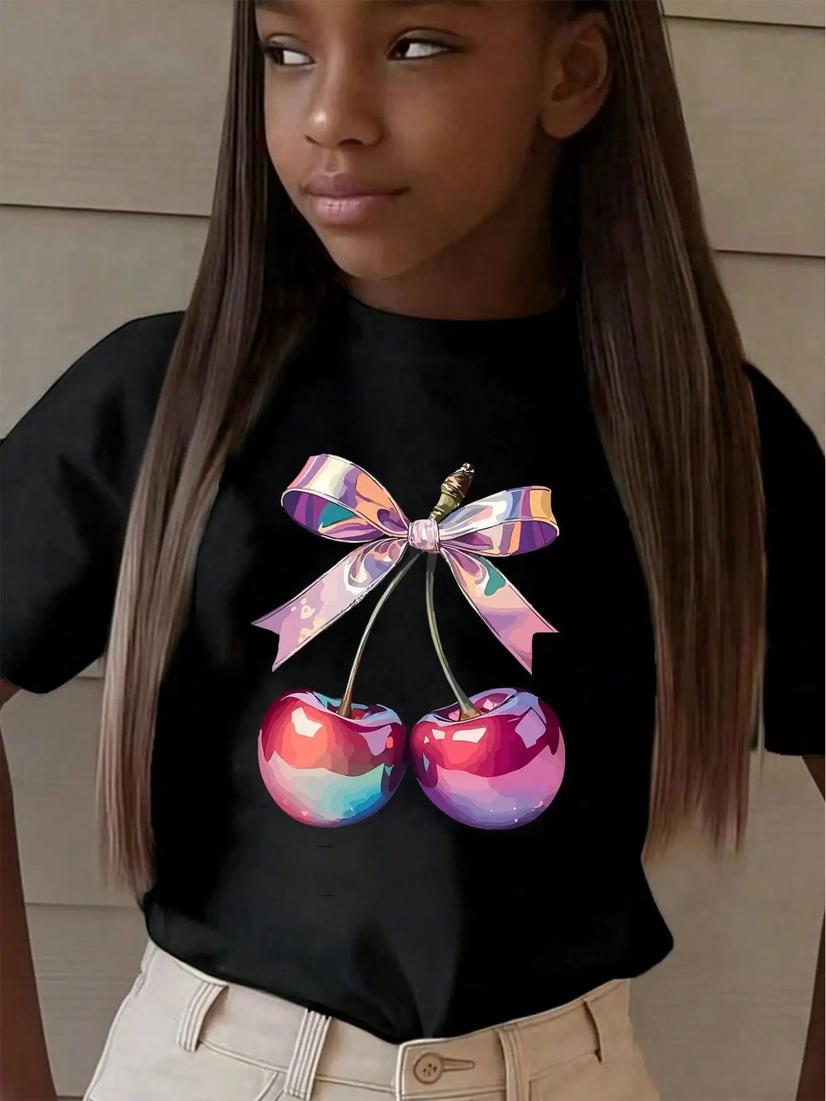 1 Pack Girls Casual Printed Crew Neck Short Sleeve T-Shirt Summer Student Youth Clothing