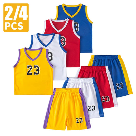 Summer Quick Dry Kids Sports Suit Set Vest And Shorts