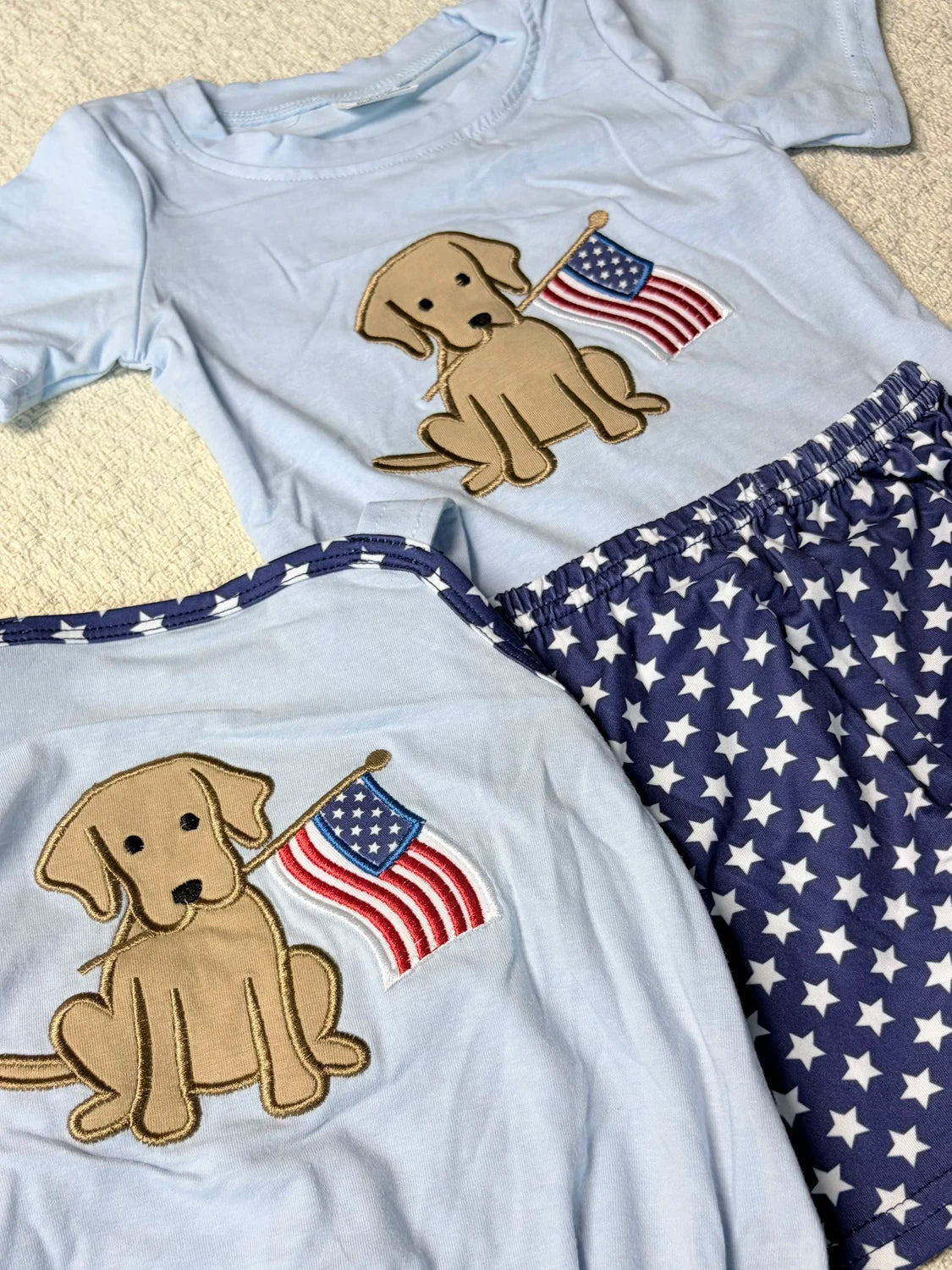 Patriotic Puppy And Kids Matching 4th Of July Cotton Sets