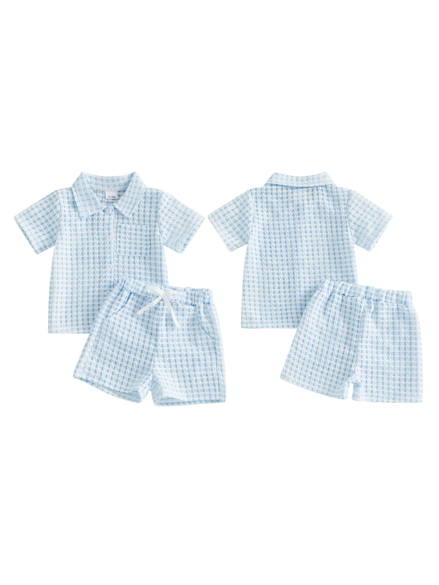 Infant Boy Summer 2-Piece Checkered Shirt and Shorts Set