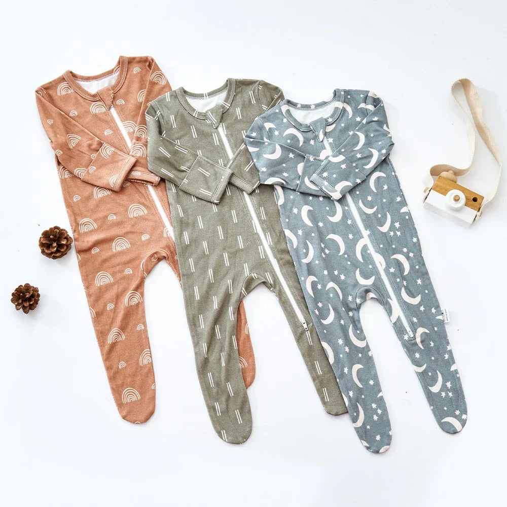 HappyFlute Bamboo Cotton Long Sleeve Footed Baby Romper