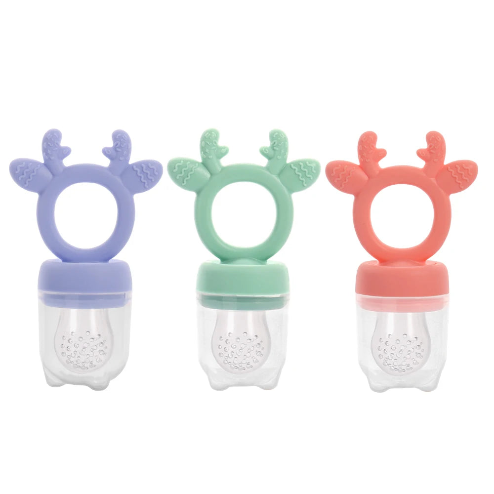 3 Pack Baby Fruit Food Feeder Pacifier BPA Free Silicone Deer Teething Toy Fresh Fruit Vegetable Nibbler Soother Toddler Chew Feeder
