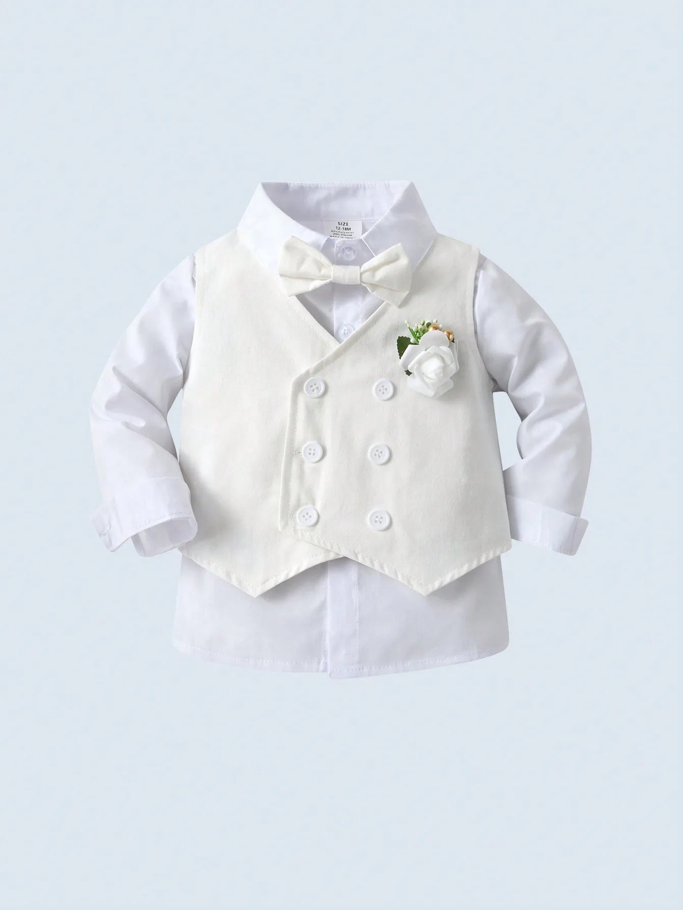 Toddler Boys Formal Suit Set Shirt Vest Pants Bow Tie